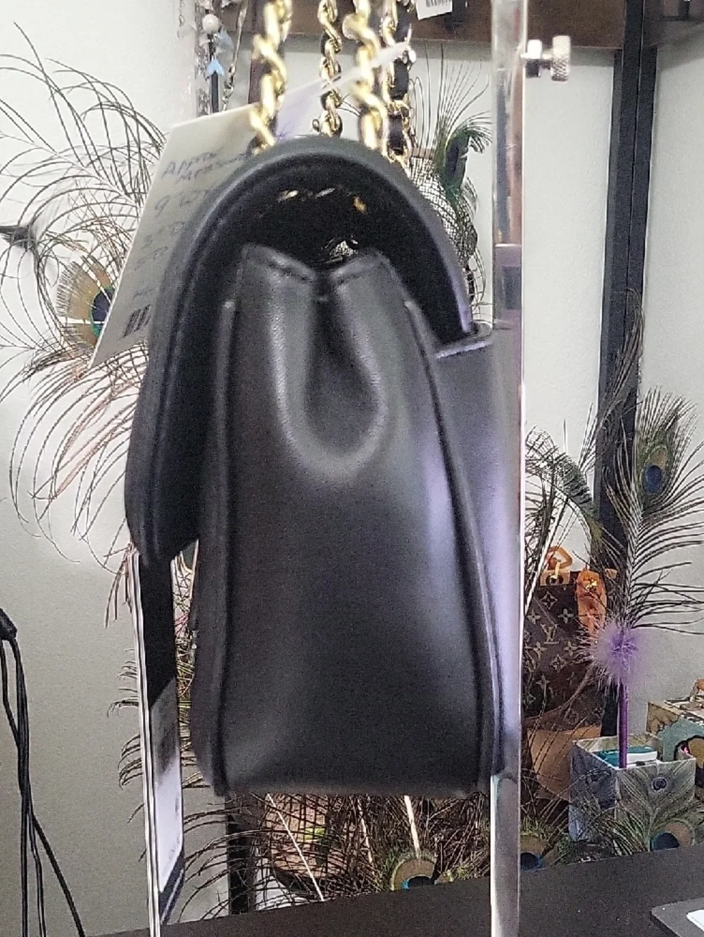 Karl Lagerfeld Black Quilted Shoulder Bag with Gold Chain and Crystal Accents - Picture 4 of 14